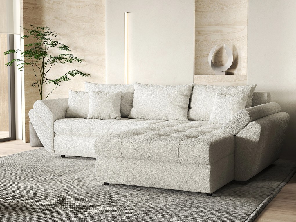 Colțar extensibil dumonde cu ladă de depozitare si sezut confortabil din spuma high-density, Loana Euphoria Ivory II 270x185 cm