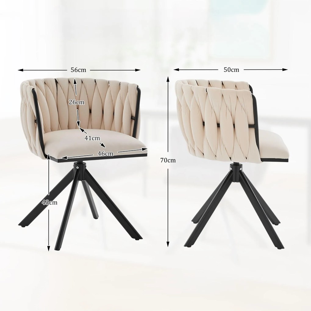 Set de 2 scaune pivotante din catifea, Fildeș | Aosom Romania