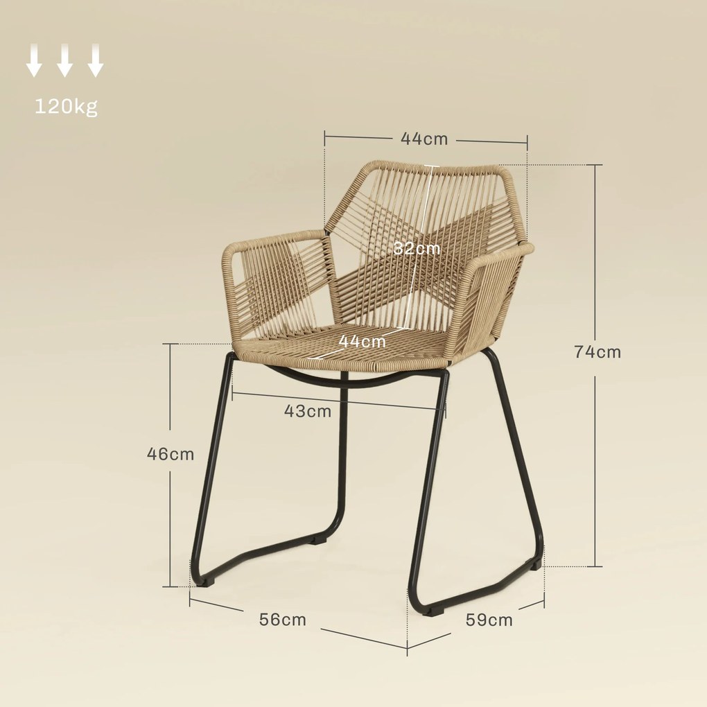 HOMCOM Set 2 Scaune PE Rattan, Scaune de Bucătărie, Scaune de Bucătărie cu Spătar Jos și Cotiere pentru Interior, 56x59x74 cm, Galben | Aosom Romania