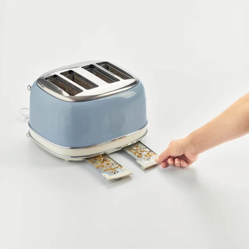 Prajitor de paine Ariete VINTAGE 0156/05, 1600W, 4 felii, 3 functii, 6 trepte, Tava firimituri detasabila, Albastru