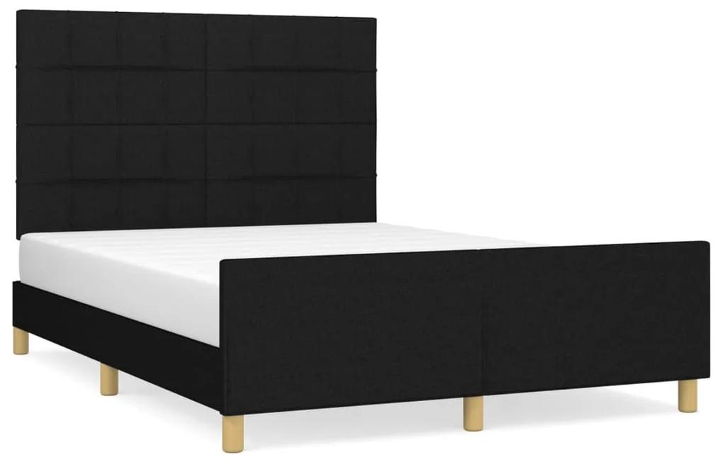 3125051 vidaXL Cadru de pat cu tăblie, negru, 140x190 cm, textil