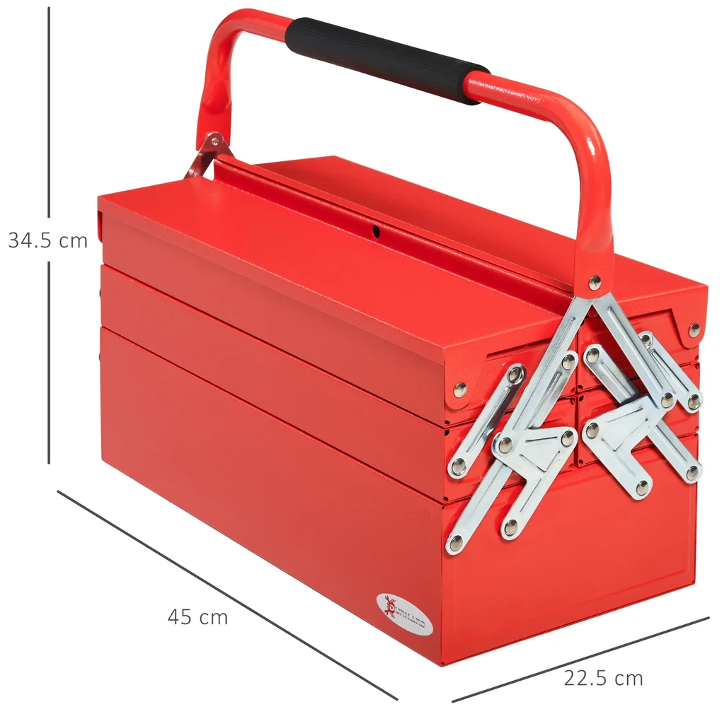 DURHAND Caseta Unelte Metalică Pliabilă, Organizator cu 5 Tavi și 3 Rafturi, pentru Atelier | Aosom Romania
