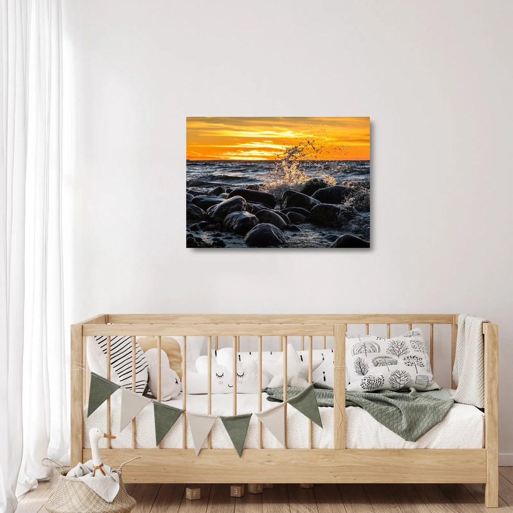 Tablou pe sticlă cu valurile mării (70x50 cm)