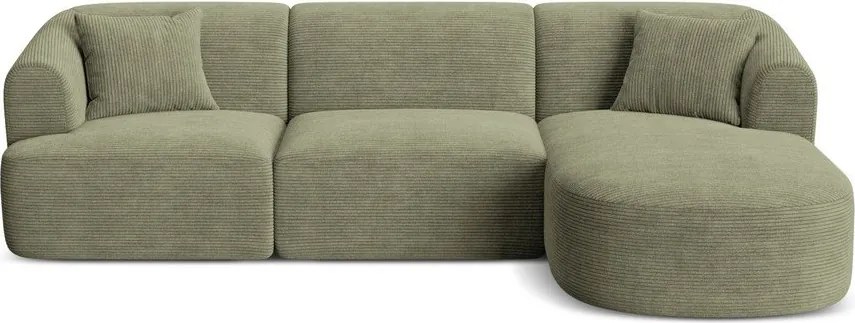 Colțar verde cu tapițerie din catifea reiată (cu colț pe partea dreaptă/cu șezlong) Campi – Cosmopolitan Design