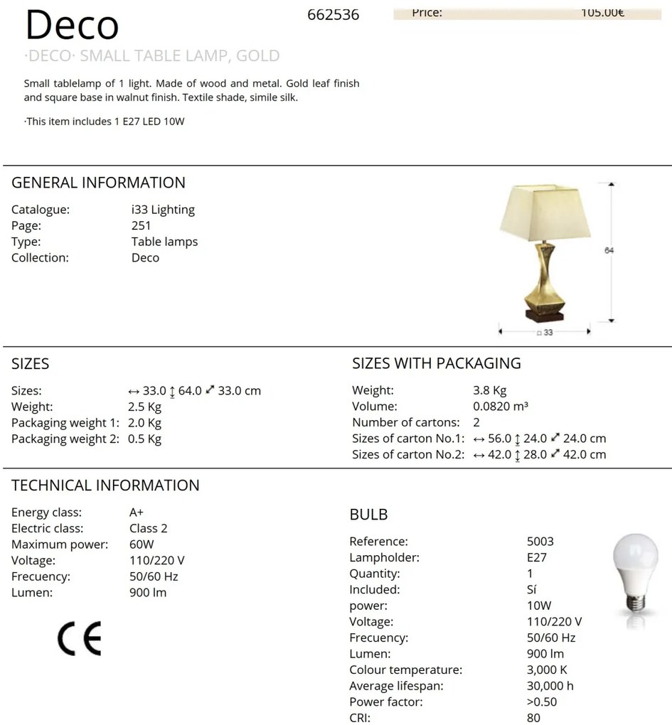Veioza / Lampa de masa design elegant DECO auriu SV-662536