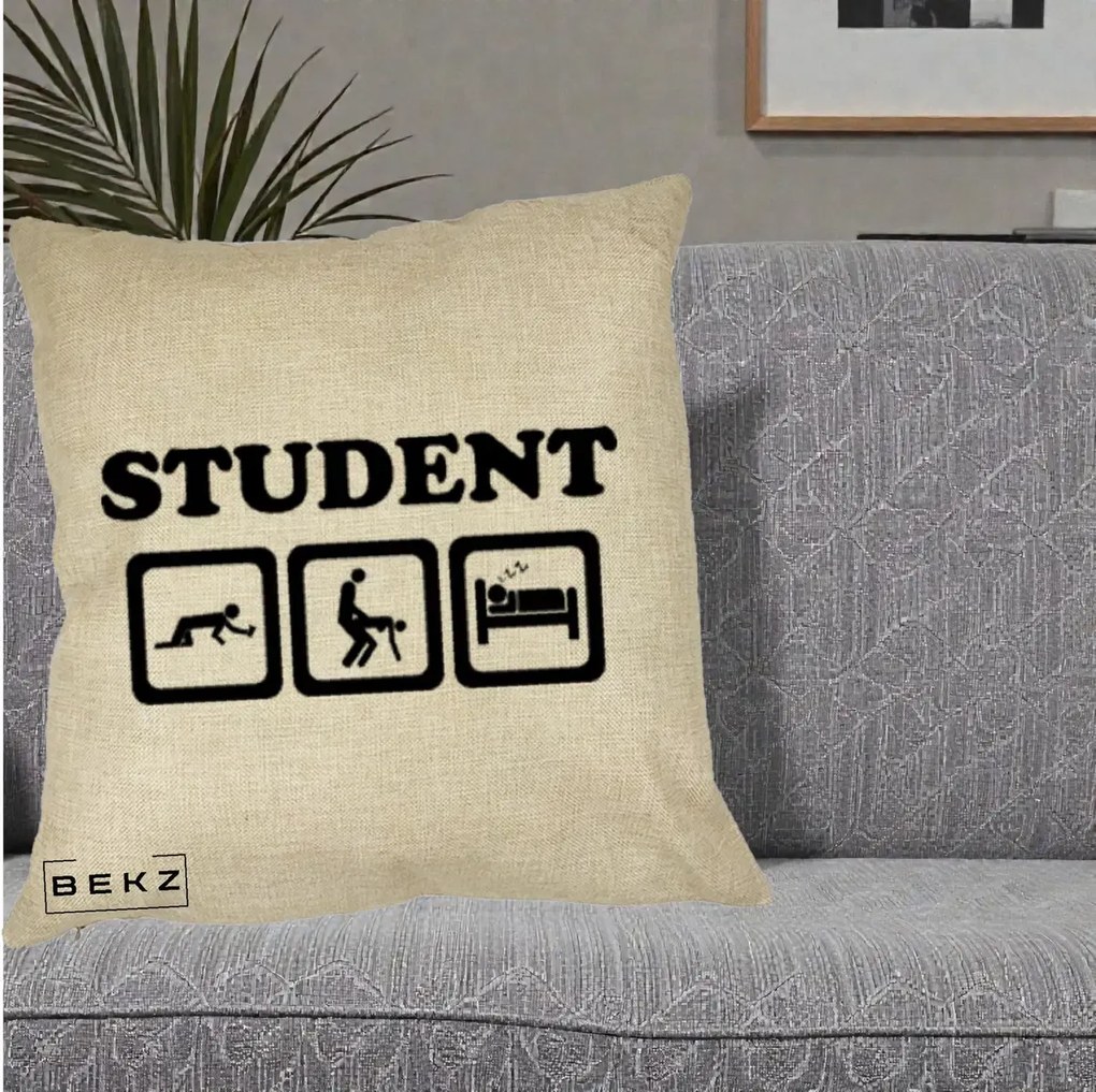Perna Decorativa Student Life, 40x40 cm, Crem, Husa Detasabila, Perna Inclusa, BEKZ®