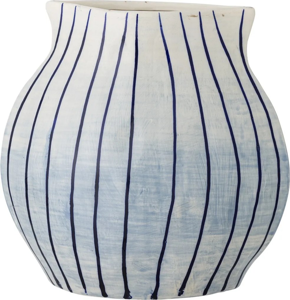 Vază din ceramică artizanală, albastru, cu dungi verticale, 21,5x13x22 cm, „Esra"