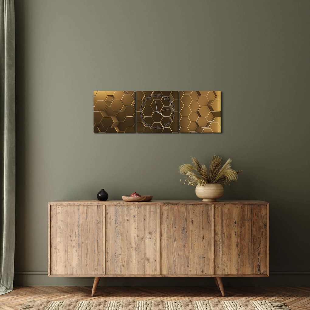 Tablou - Hexagoane verzi (cu ceas) (90x30 cm)
