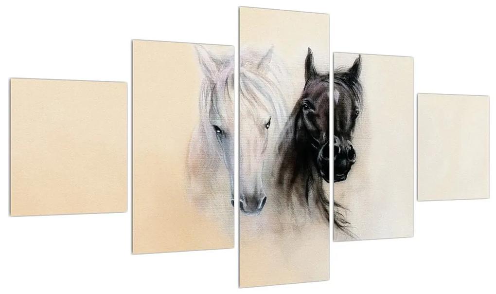 Tablou cu cai pictat (125x70 cm), în 40 de alte dimensiuni noi
