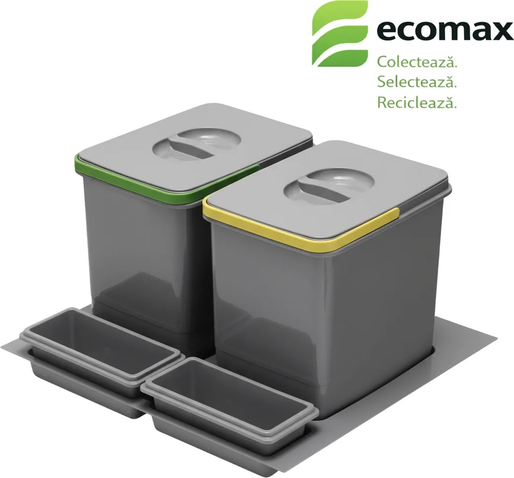 Cos gunoi incorporabil in sertar, Praktico Antracit 600 Ecomax, colectare selectiva, 2 x 12 l Plastic, 600 mm, L:510 mm; A:475 mm; H:230 mm,