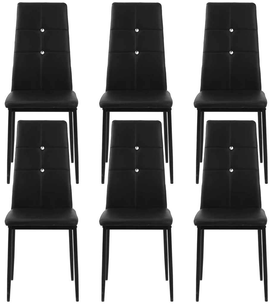 HOMCOM Joc de 6 Scaune de Dining Tapitate în PU cu Spătar Înalt cu Butoane și Picioare de Oțel Design Modern Negru | Aosom Romania