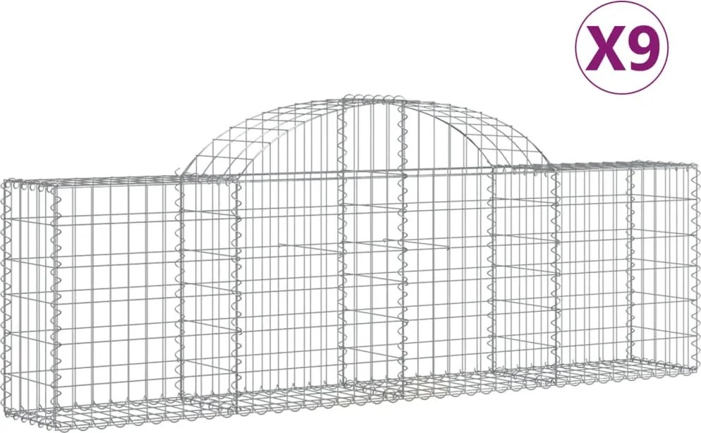 vidaXL Coșuri gabion arcuite 9 buc, 200x30x60/80 cm, fier galvanizat