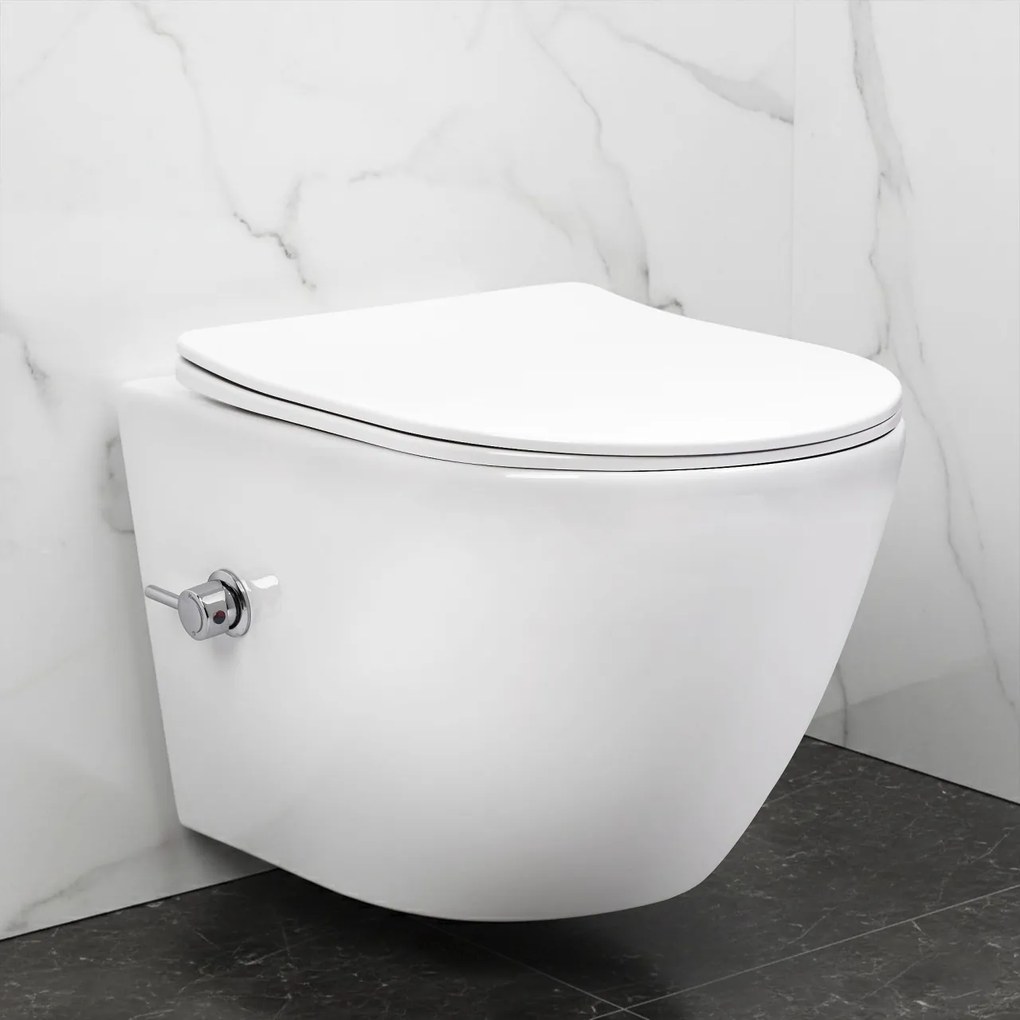 Vas WC suspendabil REA Carlo Lux Rimless cu funcție bideu