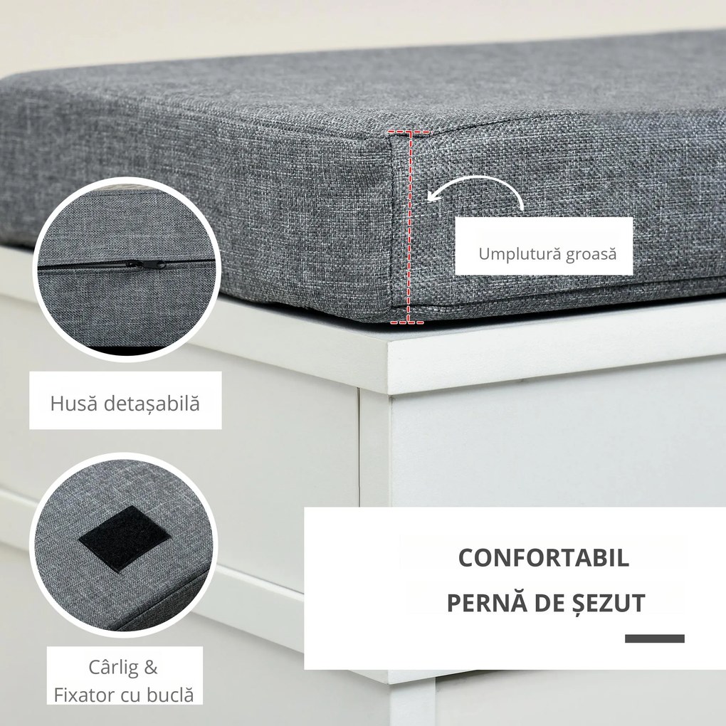 Banchetă-Pantofar HOMCOM din Lemn cu Spațiu de Depozitare, 104x24x55 cm, Design Modern, Alb | Aosom Romania