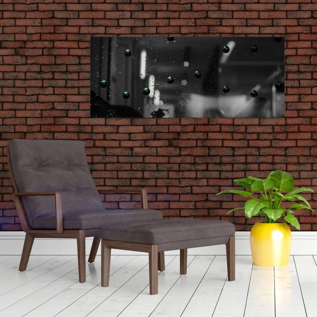 Tablou abstract - bilele verzi (120x50 cm)