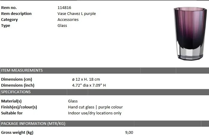 Vaza flori, Vas decorativ CHAVEZ L violet 114816 HZ