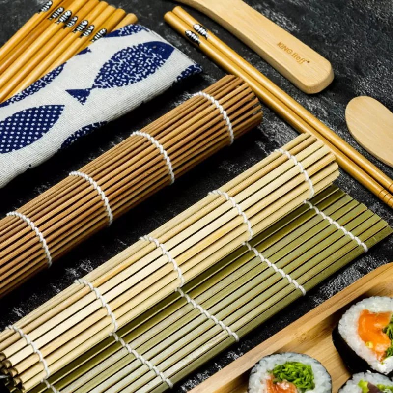 Set sushi Kinghoff KH 1704, 11 piese., bambus 100%, fara BPA, Maro