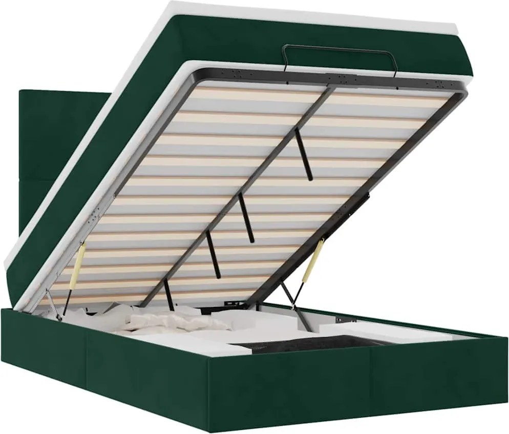 vidaXL Cadru de pat otoman cu saltele, catifea verde închis 120x200cm