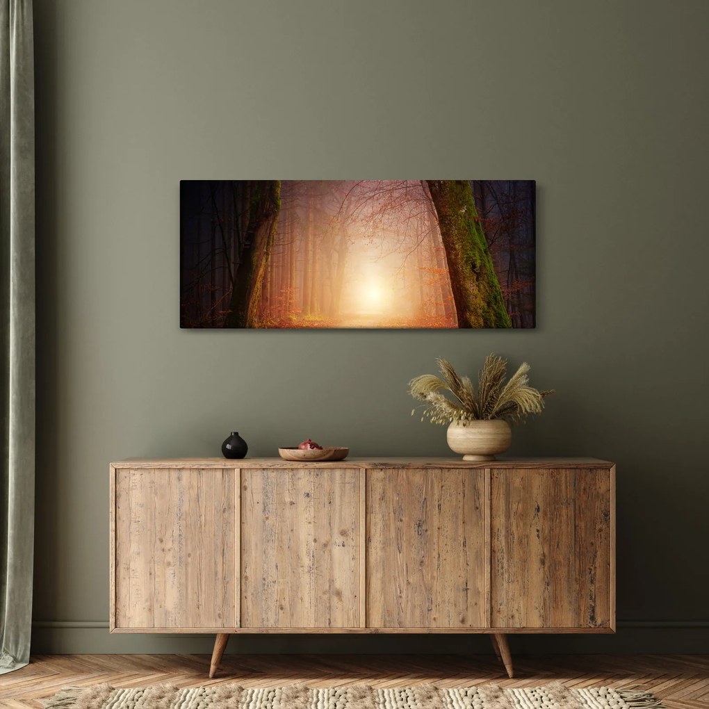 Tablou cu pădurea toamna în ceață (120x50 cm)