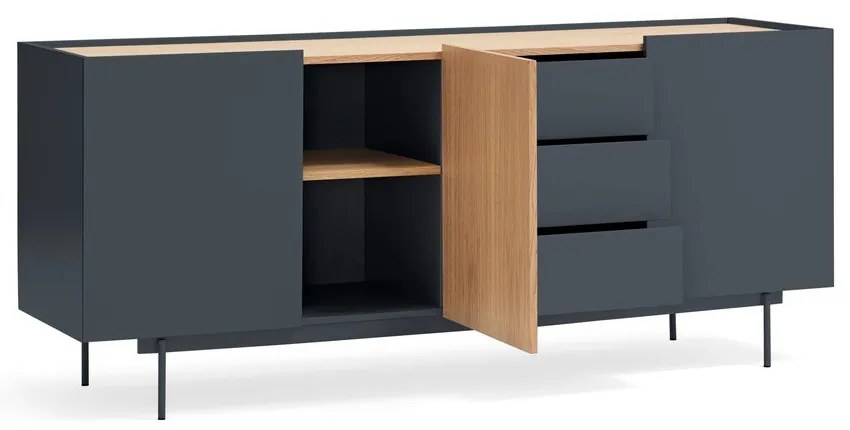 Comodă gri antracit-natural joasă cu aspect de lemn de stejar 180x78 cm Otto – Teulat