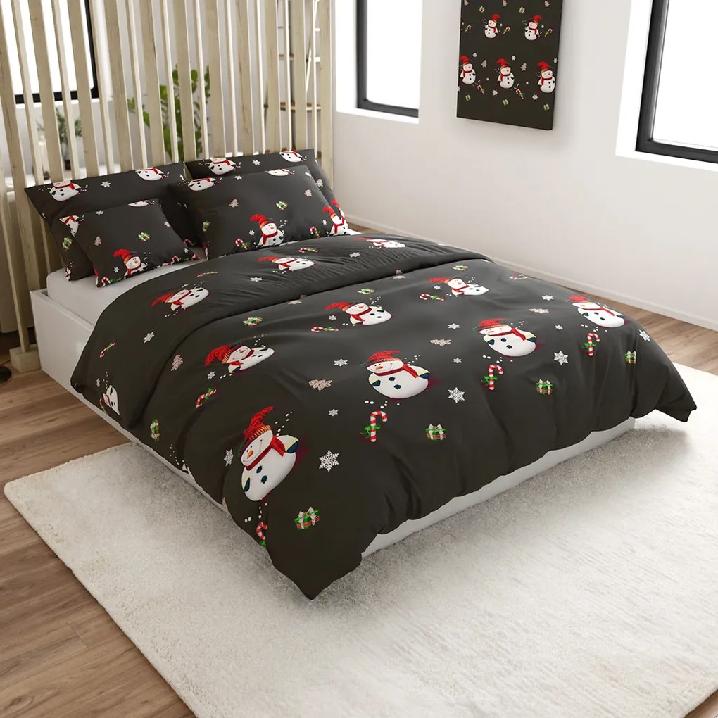 Lenjerie de pat din microfibra WHITE NOWMAN neagra Dimensiune lenjerie de pat: 70 x 80 cm | 140 x 200 cm