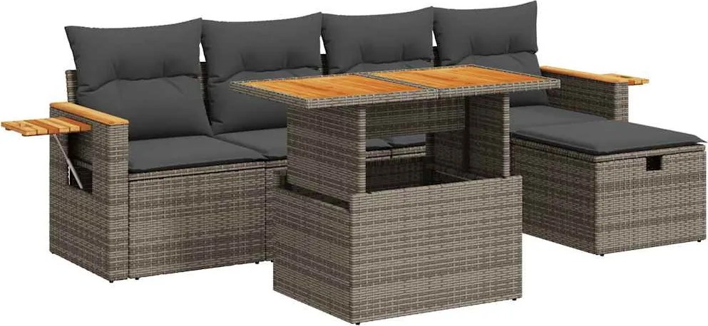 vidaXL Set mobilier grădină cu perne, 6 piese, gri, poliratan