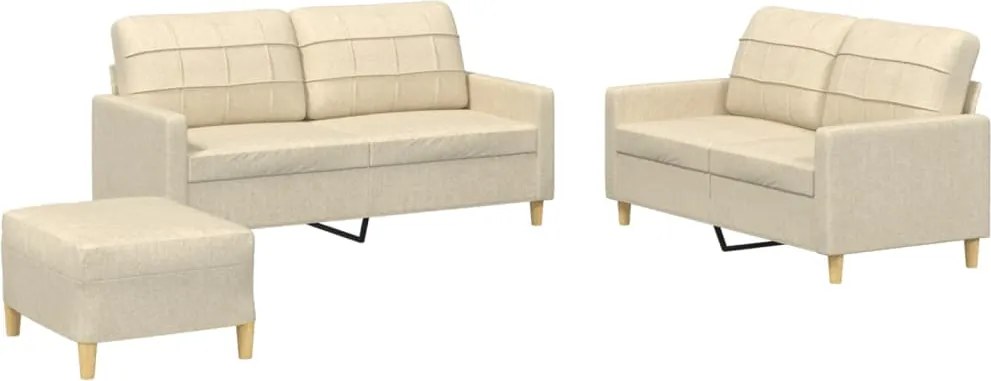 vidaXL Set de canapele cu perne, 3 piese, crem, textil