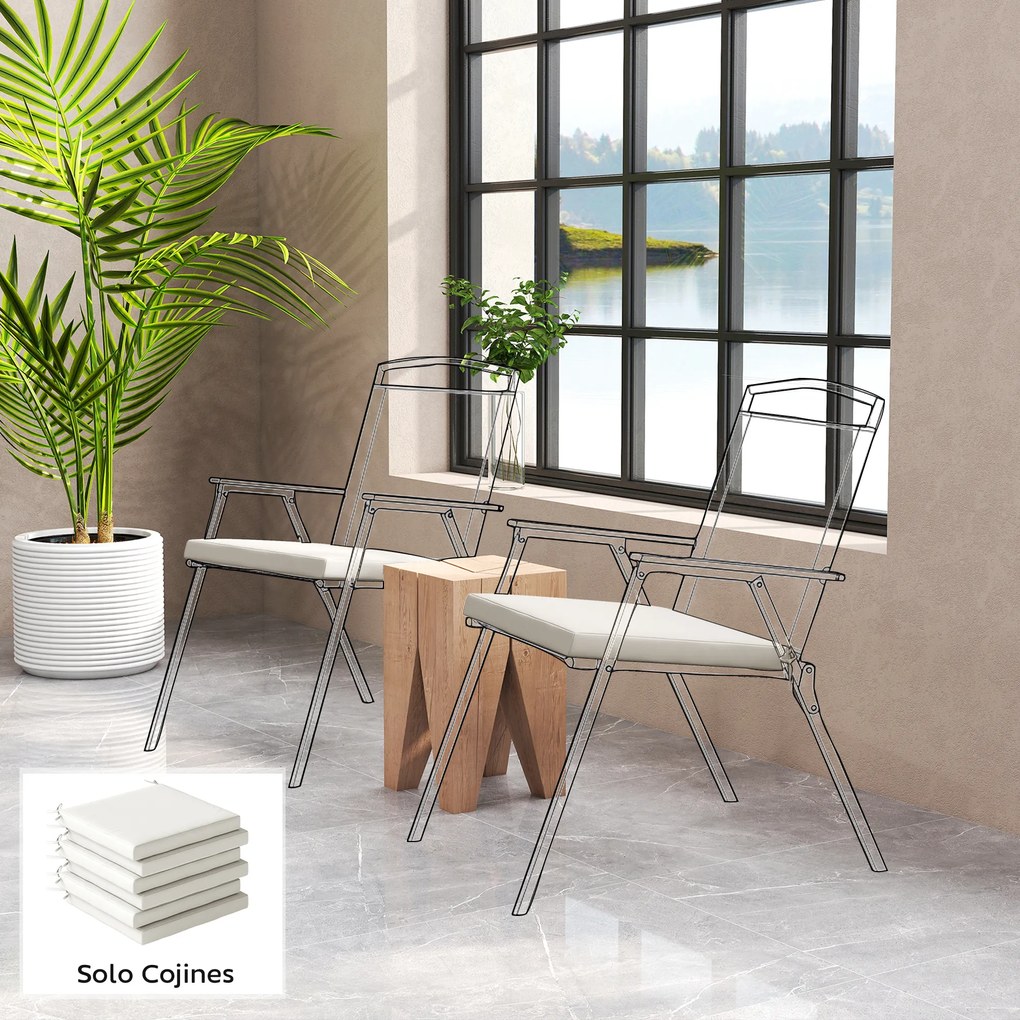 Outsunny Set de Perne pentru Scaune de Dining 46x42x7 cm 6 Bucăți cu Husă Lavabilă și Șnururi, Impermeabile și Anti-UV Crem | Aosom Romania