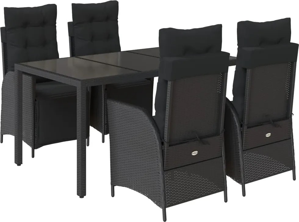 vidaXL Set mobilier de grădină cu perne, 5 piese, negru, poliratan
