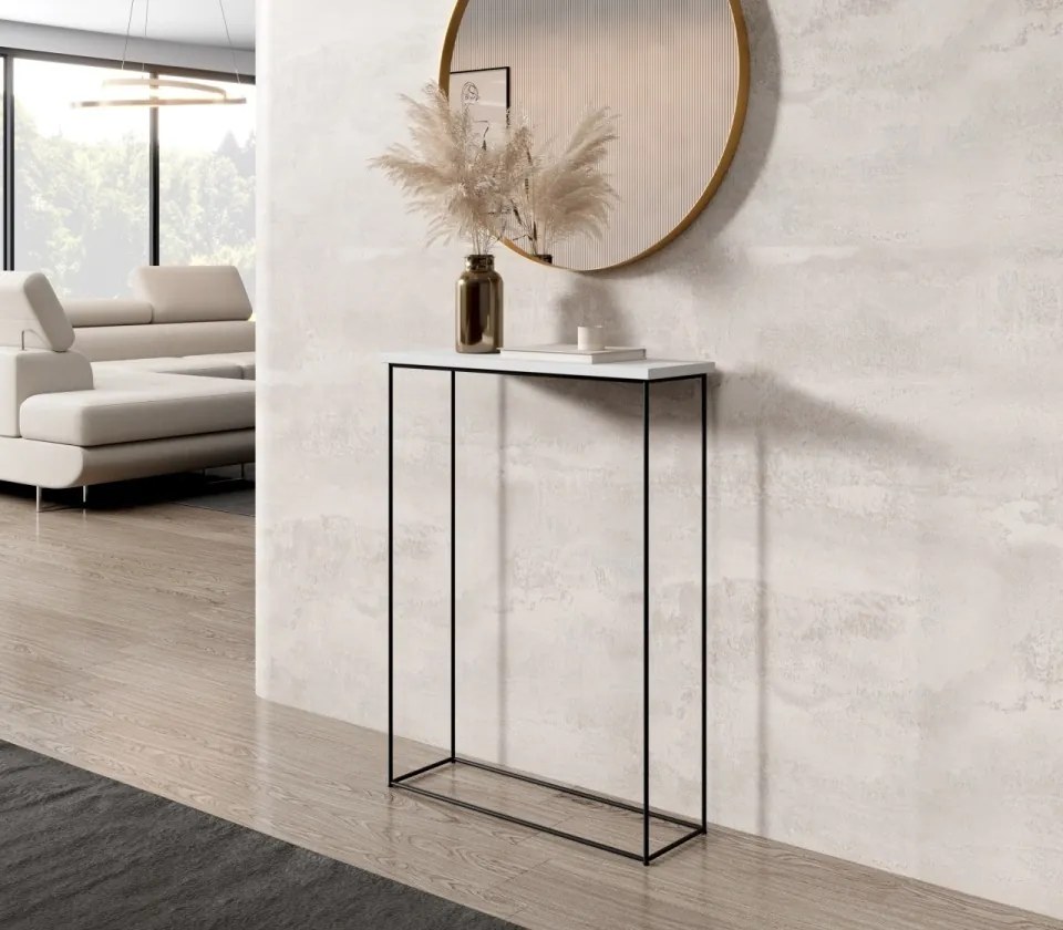 Consolă hol, 60x20x80 cm Sili 2, ADRK Furniture (Culoare: Alb / Gri beton)