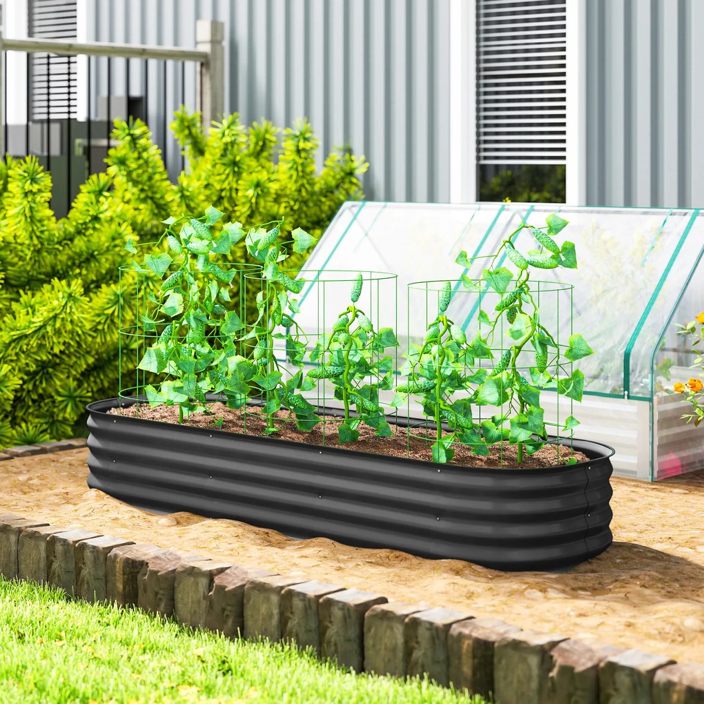 Outsunny Jardinieră înălțată pătrat, pat de grădină modular din oțel pentru legume, plante, flori, dim. 195 x 62 x 30 cm, gri | Aosom Romania