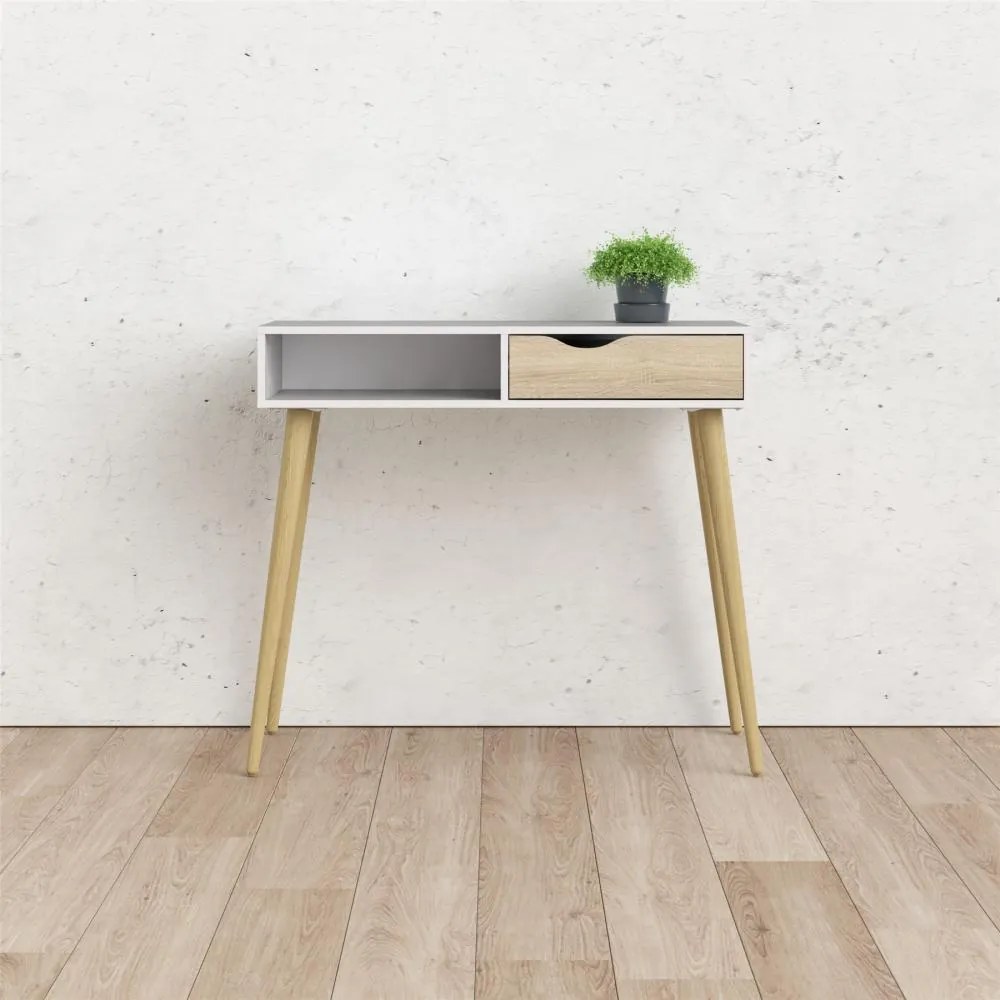 Masuta consola alba in decor stejar OSLO 75388