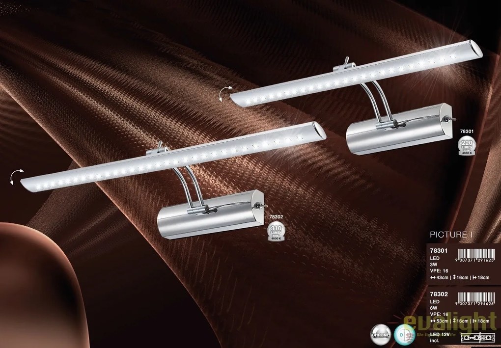 Aplica perete cu iluminat LED pentru oglinda, tablou, Picture I 78301 GL