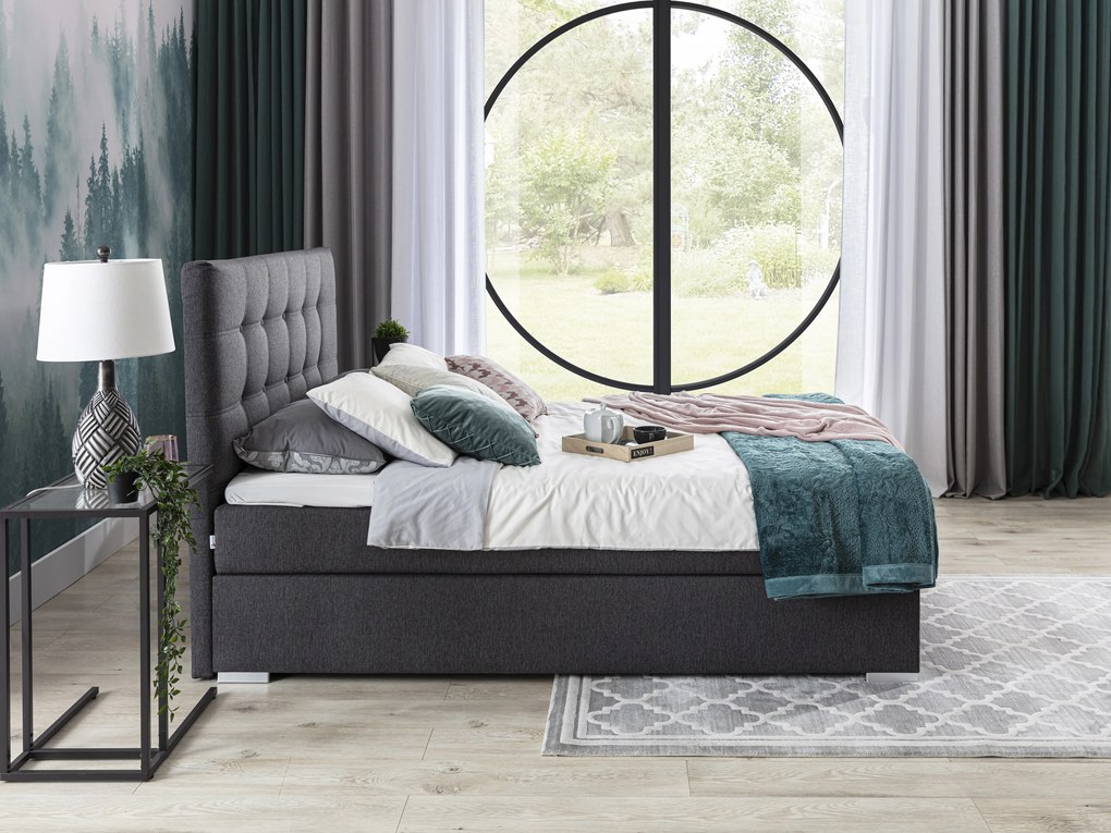 Pat matrimonial Boxspring 160 cm Irma 01 (gri închis). 1044539