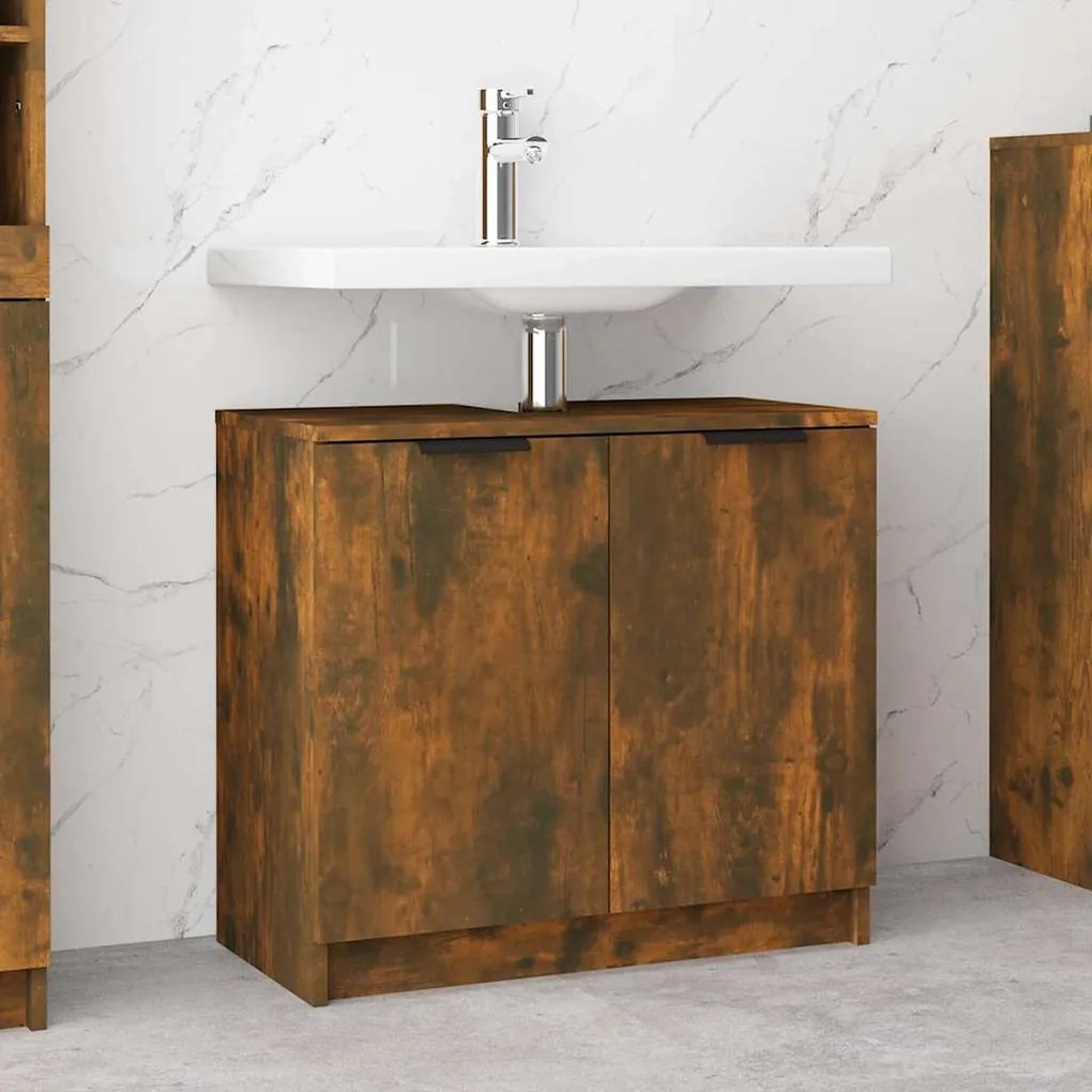 vidaXL Dulap de baie, stejar fumuriu, 64,5x33,5x59 cm, lemn prelucrat