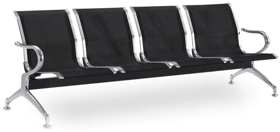 Banca metalica pentru sala de asteptare REST, 4 locuri, neagra
