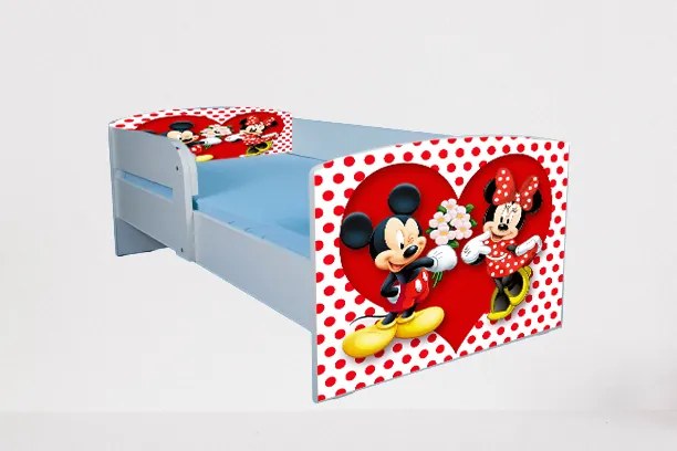 Pat Pentru Fete 2-12 Ani Mickey Si Minnie 2, Cu Protectie Si Saltea 160x80 Cm Ptv4981