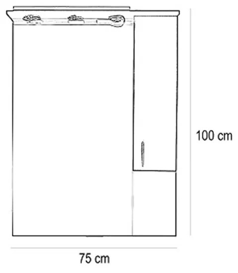 Dulap suspendat pentru baie Bianca Plus 75, alb lucios, deschidere pe dreapta