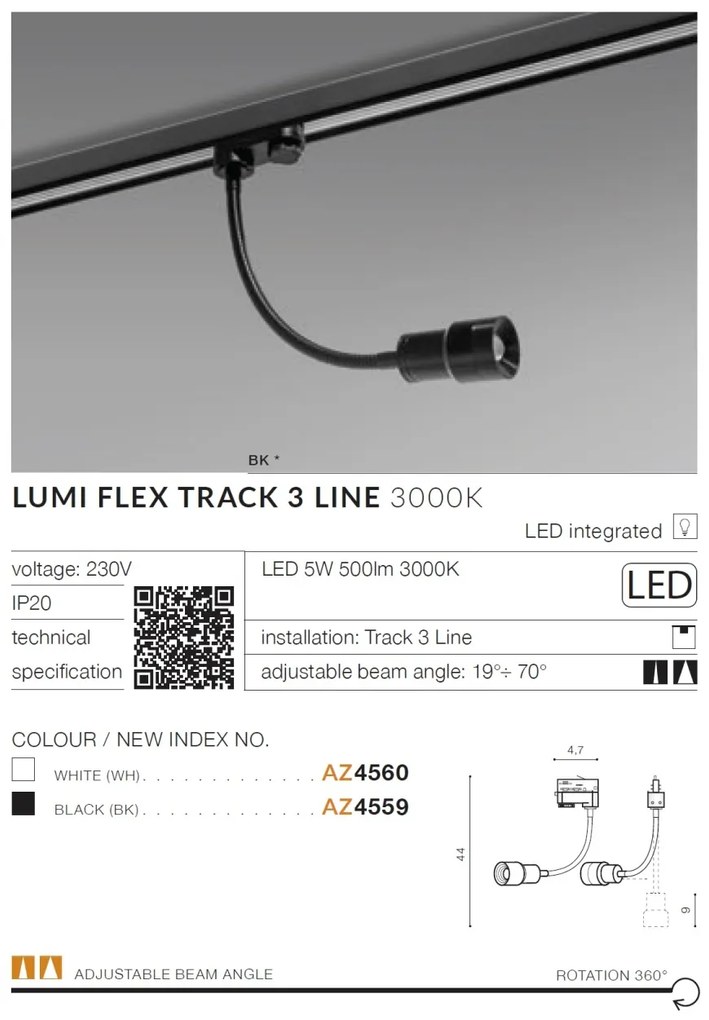 Spot LED directionabil pe sina LUMI FLEX TRACK 3Line 5W alb