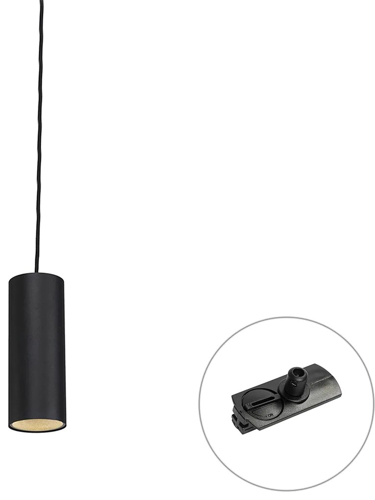 Lampă suspendată de design neagră, inclusiv adaptor pentru șină monofazată - Iconic Tubo