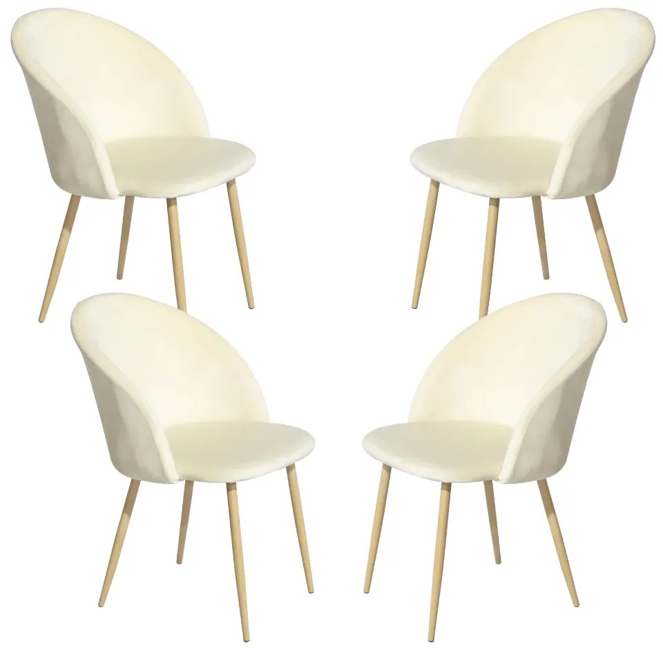 Set 4 scaune dining Miro, catifea, picioare metalice, bej
