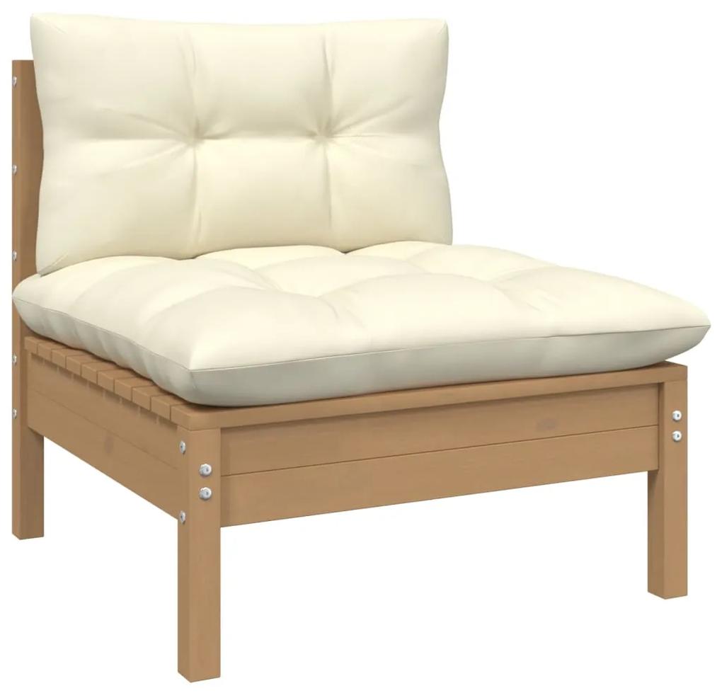 Canapea de gradina, 2 locuri, cu perne crem, lemn masiv pin maro miere, 1