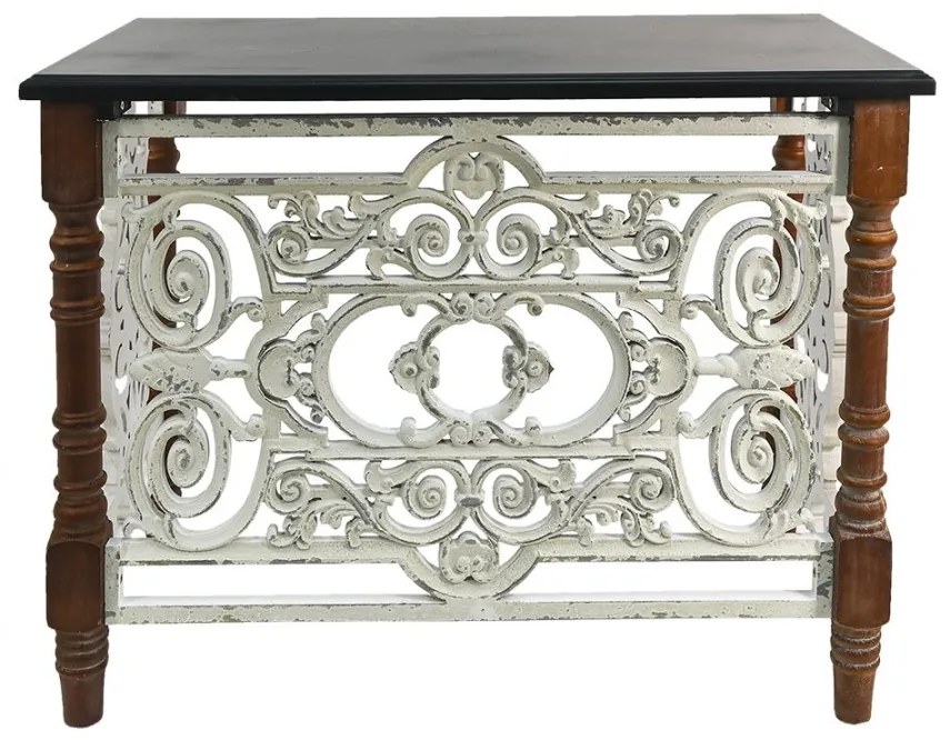 Consola alba cu blat negru, din lemn, aspect vintage, Baroquea