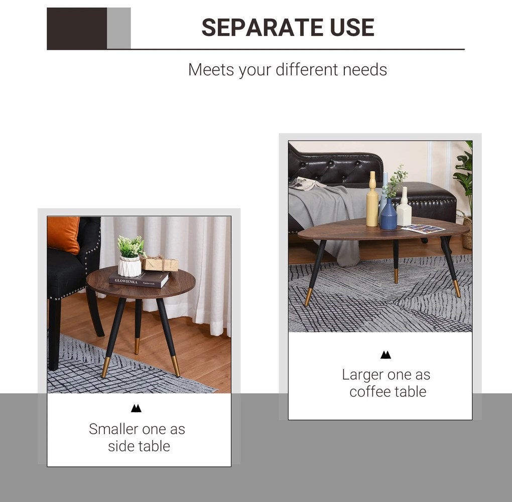 HOMCOM Masute de sufragerie in Stil industrial, Set 2 piese, Masute de sufragerie din Lemn Forma de Picatura Culoare Nuc | Aosom Romania