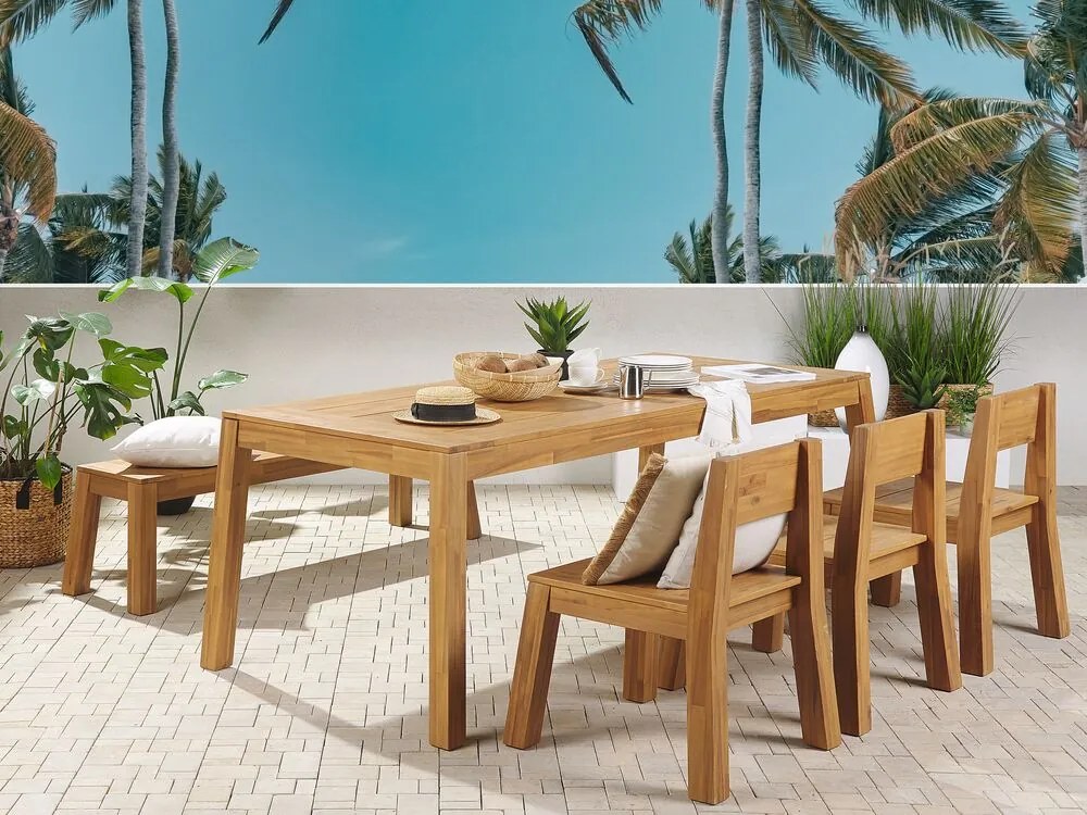 Set mobilier grădină LIVIGNO (lemn deschis) (cu bănci) (pentru 6 persoane). 1026905