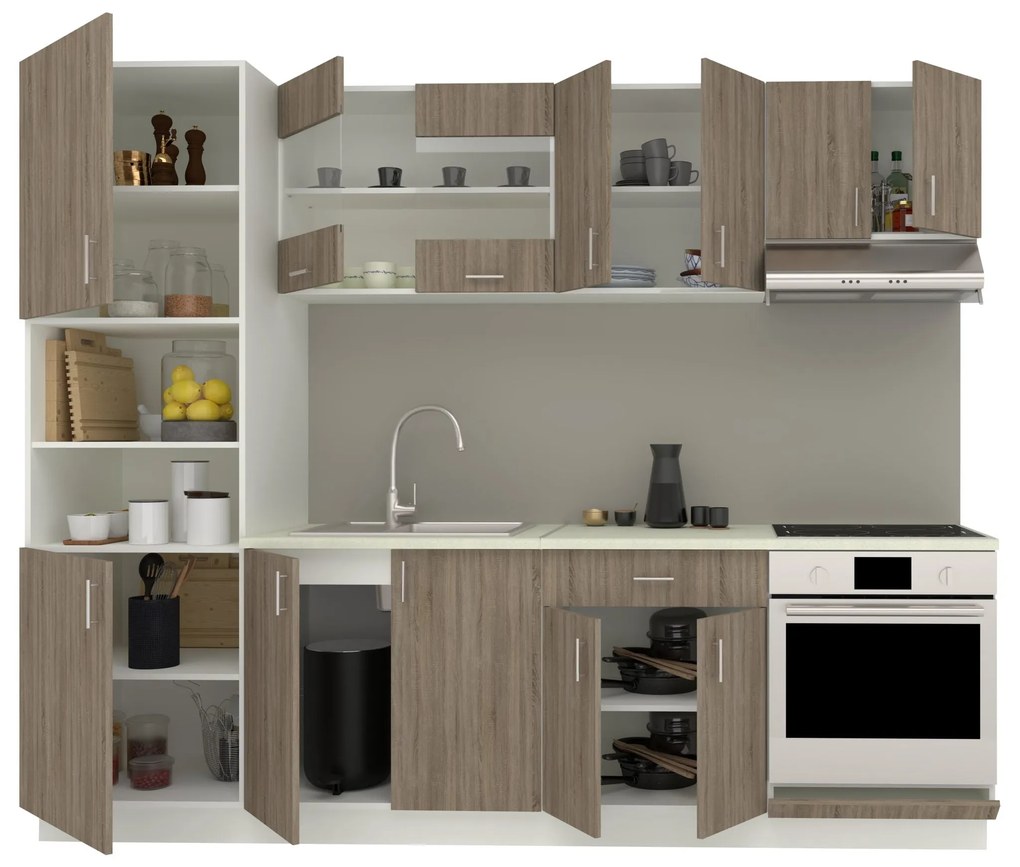 Set Bucatarie Karo V20, Stejar Sonoma Inchis/Alb, Blat Thermo 28 mm, L 260 cm