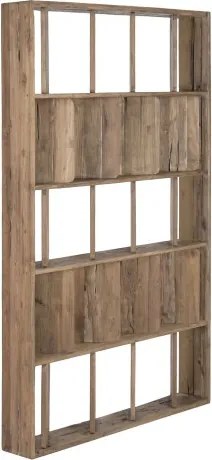 Etajeră înaltă din lemn de tec reciclat cu 5 rafturi design asimetric, „Nomad”
