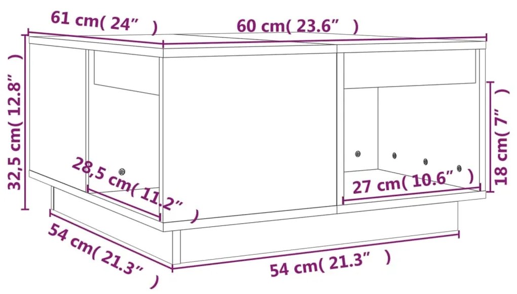 Masuta de cafea, alb, 60x61x32,5 cm, lemn masiv de pin 1, Alb, 60 x 61 x 32.5 cm