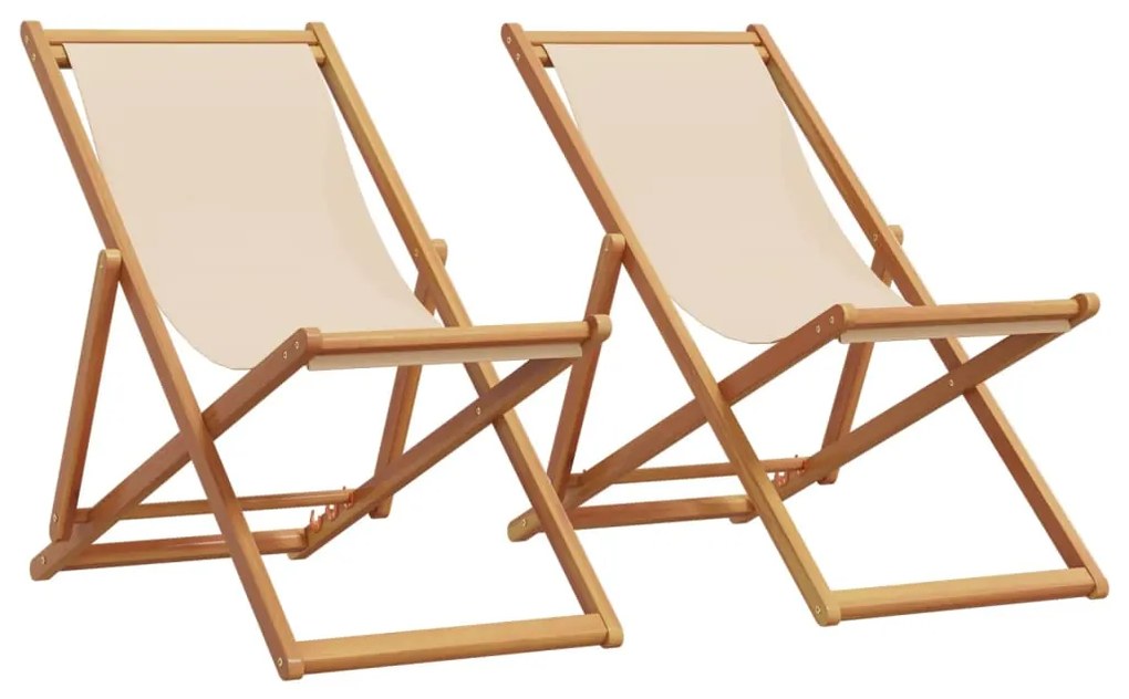 vidaXL Scaune de plajă pliabile, 2 buc., țesătură bej și lemn masiv