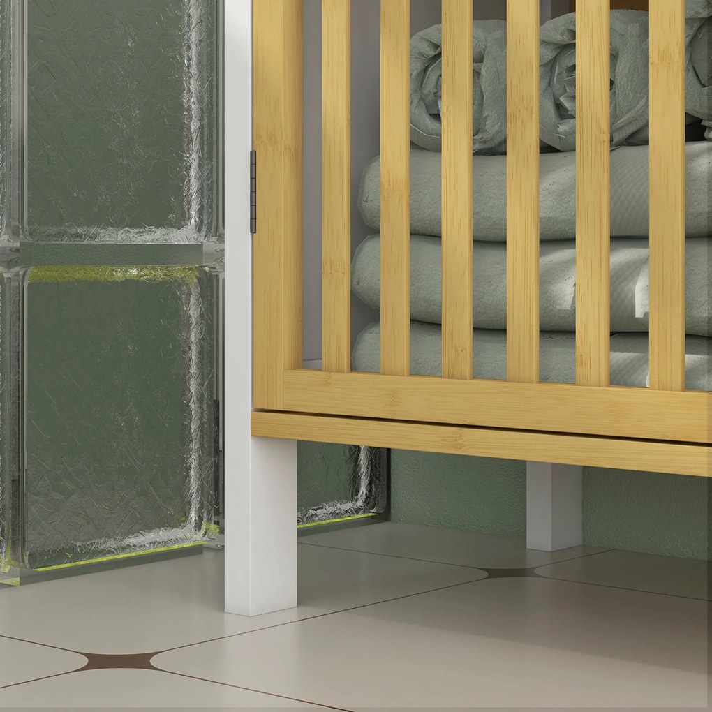 HOMCOM Dulap sub lavoar 2 uși cu raft reglabil dulap de depozitare pentru lavoar 60 x 30 x 70 cm MDF și bambus | Aosom Romania